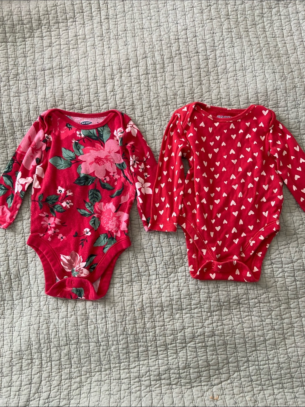Kids Red Floral & Heart Long-Sleeve One-Piece cotton Bodysuits